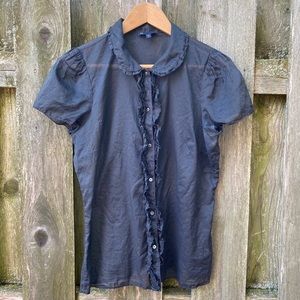 Dark gray short sleeve cotton button down shirt